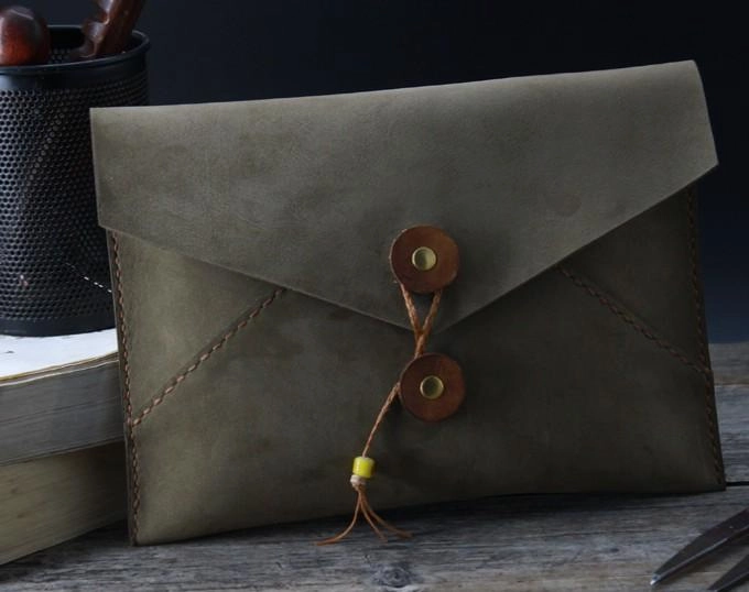 Handmade Vintage Mens Leather Clutch Wallet Cool Wristlet Wallet for Men