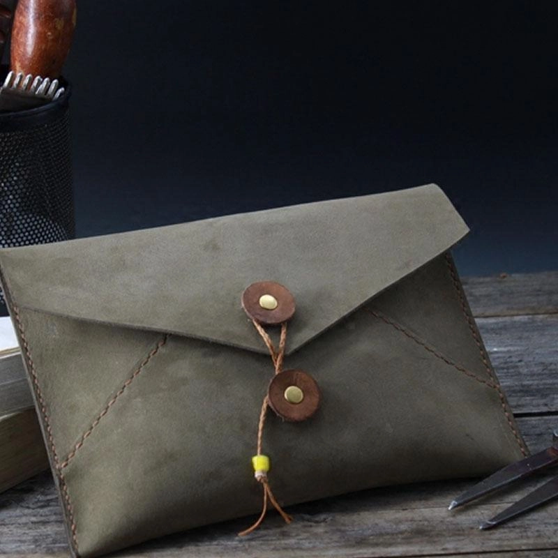 Handmade Vintage Mens Leather Clutch Wallet Cool Wristlet Wallet for Men