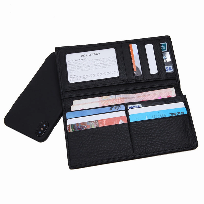 Handmade vintage modern leather clutch bag long wallet ID card holders slots for men