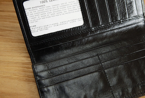 Handmade vintage modern leather clutch bag long wallet ID card holders slots for men