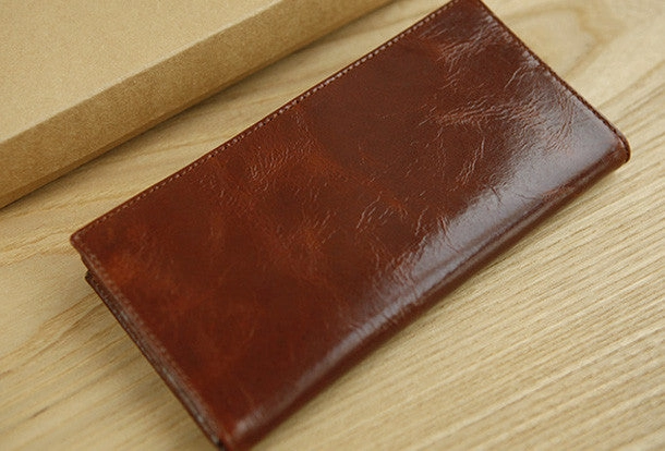 Handmade vintage modern leather clutch bag long wallet ID card holders slots for men