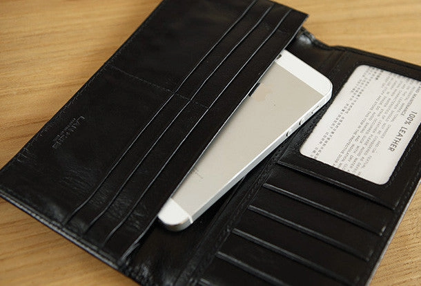 Handmade vintage modern leather clutch bag long wallet ID card holders slots for men