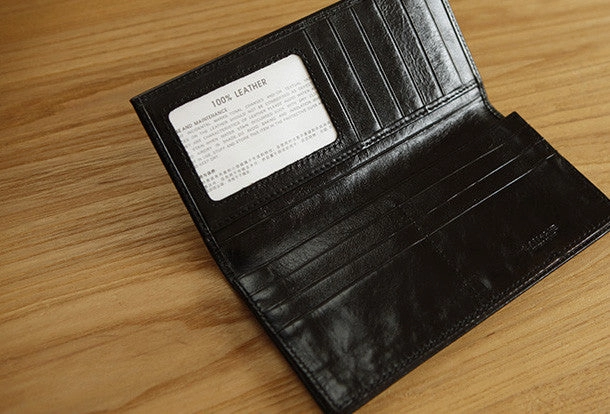 Handmade vintage modern leather clutch bag long wallet ID card holders slots for men