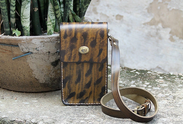 Handmade vintage rustic cute leather crossbody phone Shoulder Bag for girl women