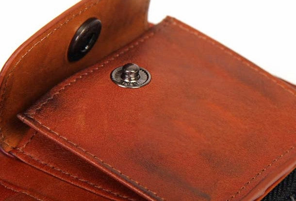 Handmade vintage rustic orange leather clutch long ID cards zip holders wallet for men