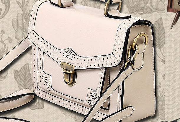 Handmade vintage satchel leather messenger bag white red shoulder bag for women