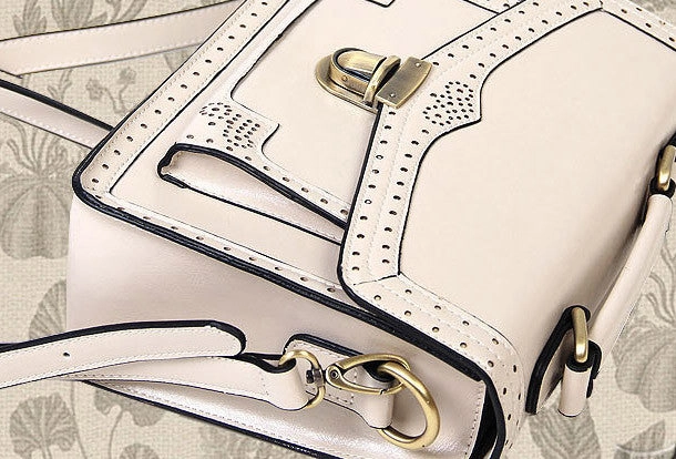 Handmade vintage satchel leather messenger bag white red shoulder bag for women
