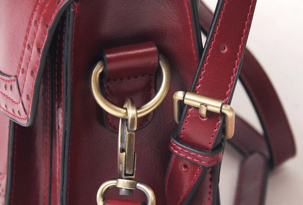 Handmade vintage satchel leather messenger bag white red shoulder bag for women