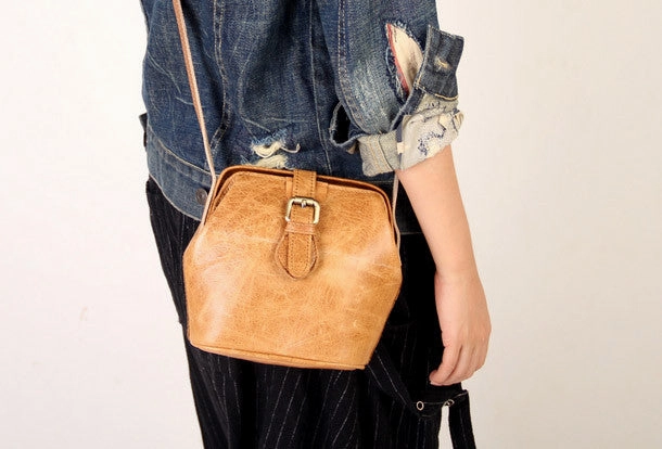 Handmade vintage small purse leather black bag brown shoulder bag crossbody for women