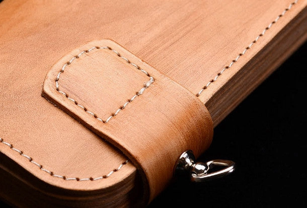 Handmade vintage tan men biker wallet chain leather Long wallet purse clutch for men