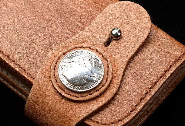 Handmade vintage tan men biker wallet chain leather Long wallet purse clutch for men