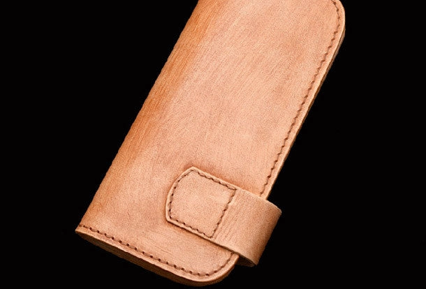 Handmade vintage tan men biker wallet chain leather Long wallet purse clutch for men