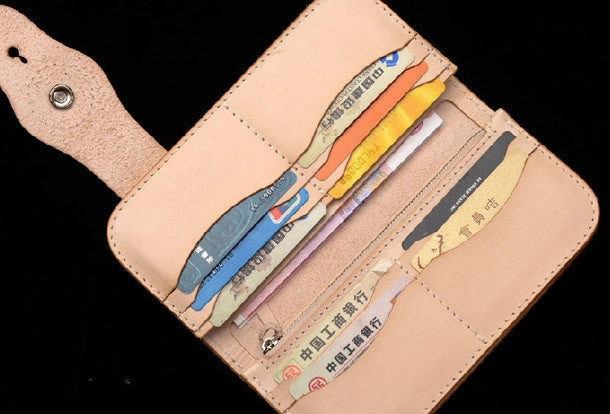 Handmade vintage tan men biker wallet chain leather Long wallet purse clutch for men