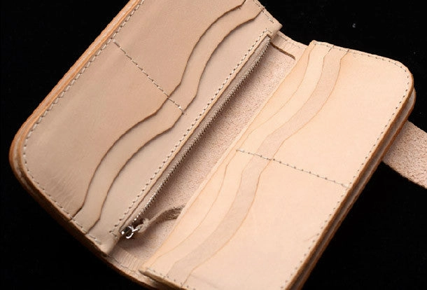 Handmade vintage tan men biker wallet chain leather Long wallet purse clutch for men