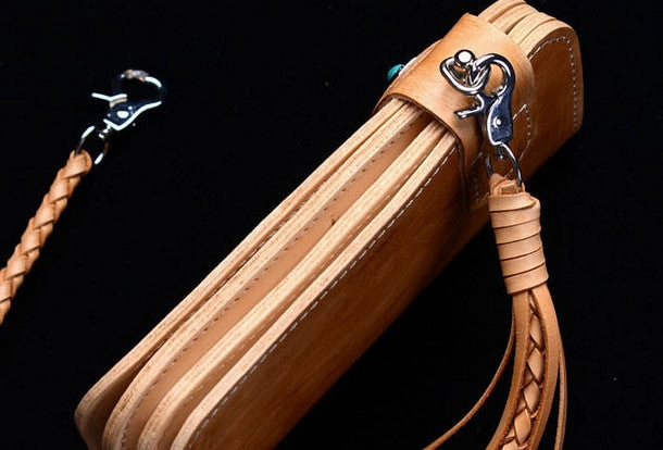 Handmade vintage tan men biker wallet chain leather Long wallet purse clutch for men