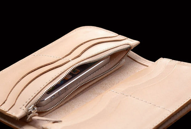Handmade vintage tan men biker wallet chain leather Long wallet purse clutch for men