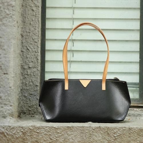 Handmade Vintage Womens Black Leather Handbags Unique Leather Womens Shoulder Purse
