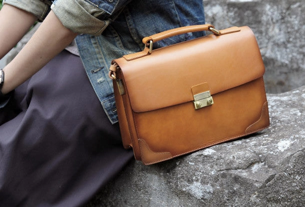 Handmade vintage womens leather messenger bag beige shoulder bags for women