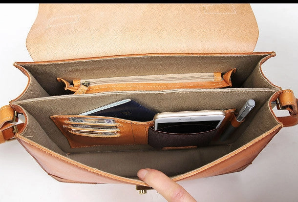 Handmade vintage womens leather messenger bag beige shoulder bags for women