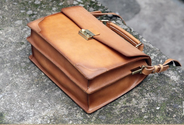 Handmade vintage womens leather messenger bag beige shoulder bags for women