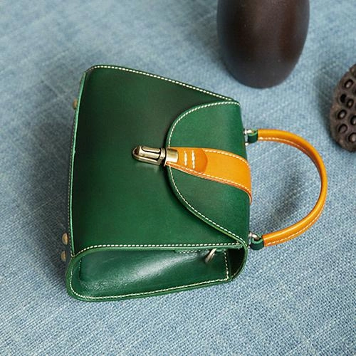 Handmade Women's Black Leather Handbags Purse Vintage Small Handbag Shoulder Bag Purse
