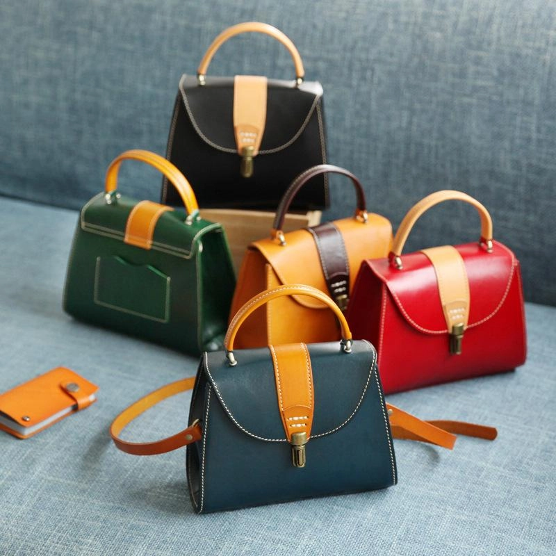 Handmade Women's Black Leather Handbags Purse Vintage Small Handbag Shoulder Bag Purse