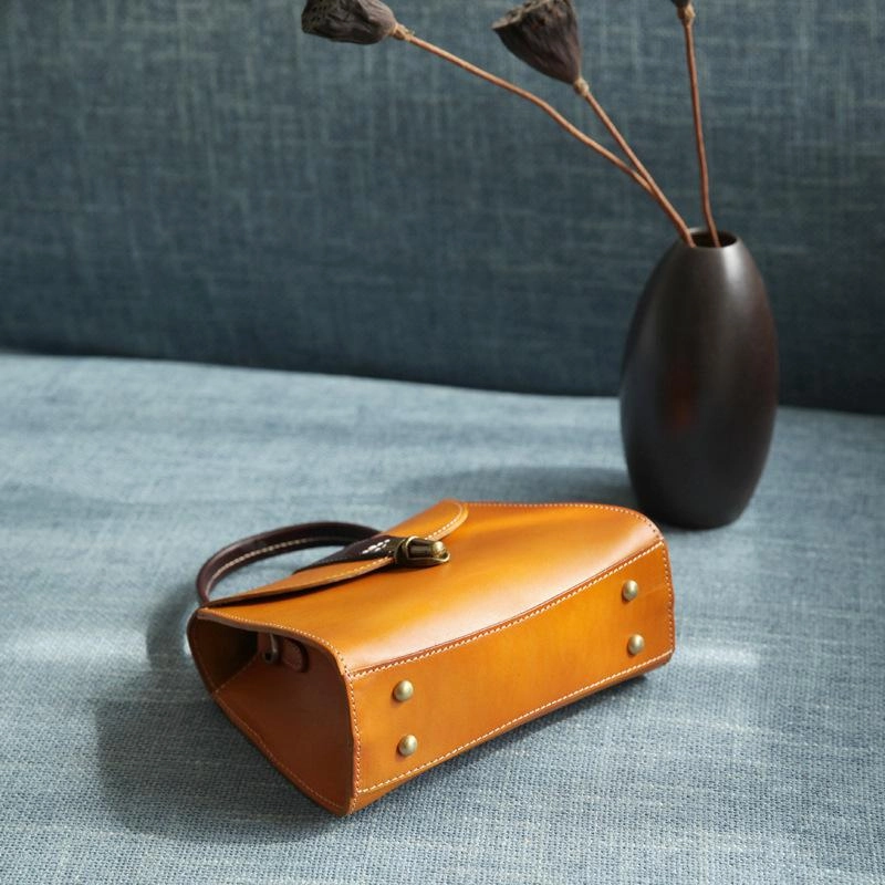 Handmade Women's Black Leather Handbags Purse Vintage Small Handbag Shoulder Bag Purse