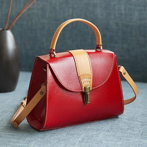 Handmade Women's Black Leather Handbags Purse Vintage Small Handbag Shoulder Bag Purse