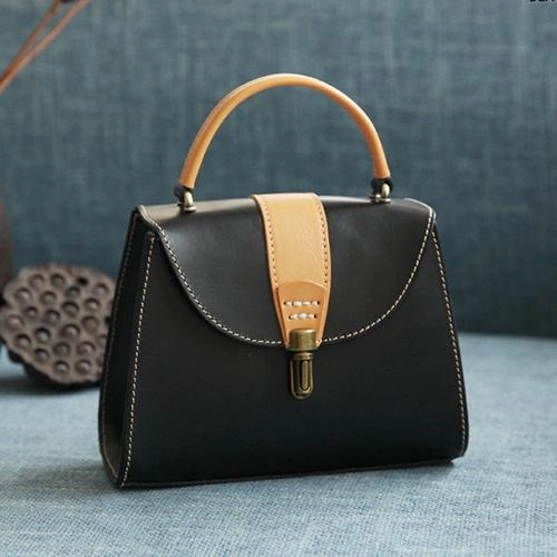 Handmade Women's Black Leather Handbags Purse Vintage Small Handbag Shoulder Bag Purse