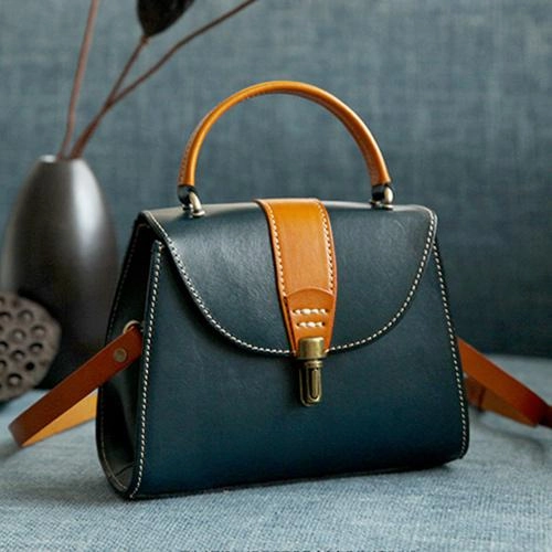 Handmade Women's Black Leather Handbags Purse Vintage Small Handbag Shoulder Bag Purse