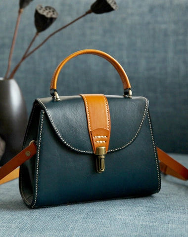 Handmade Women's Black Leather Handbags Purse Vintage Small Handbag Shoulder Bag Purse
