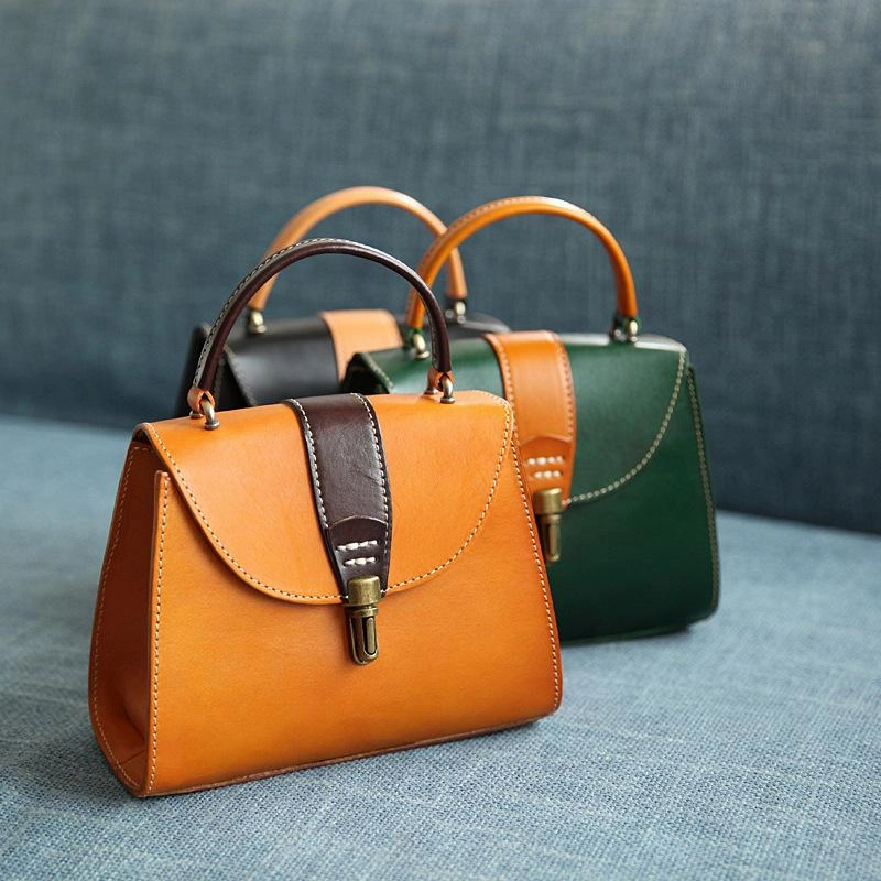 Handmade Women's Black Leather Handbags Purse Vintage Small Handbag Shoulder Bag Purse