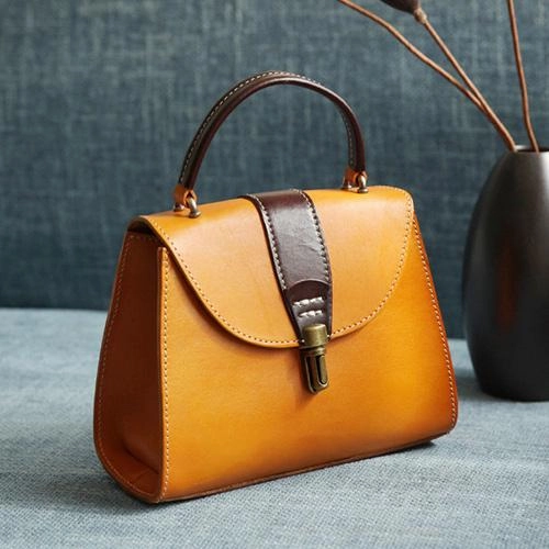Handmade Women's Black Leather Handbags Purse Vintage Small Handbag Shoulder Bag Purse