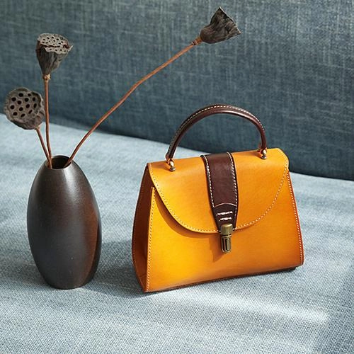 Handmade Women's Black Leather Handbags Purse Vintage Small Handbag Shoulder Bag Purse