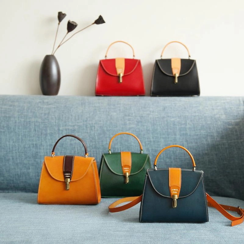 Handmade Women's Black Leather Handbags Purse Vintage Small Handbag Shoulder Bag Purse