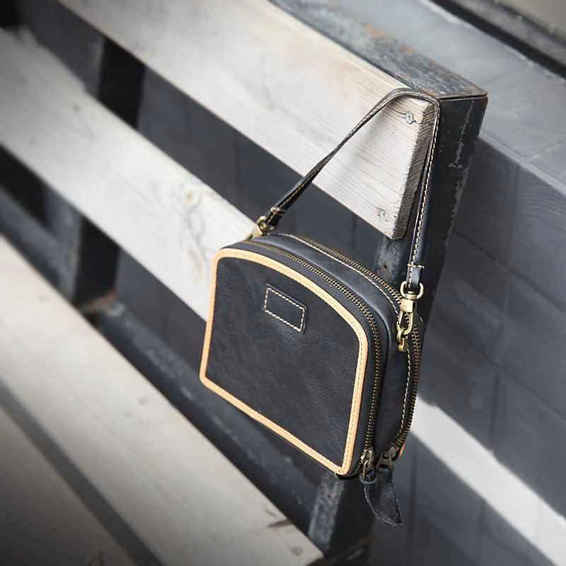 Handmade Women's Black Leather Shoulder Clutch Purse Handbag Crossbody Bag Clutch Purse