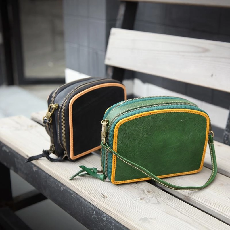Handmade Women's Black Leather Shoulder Clutch Purse Handbag Crossbody Bag Clutch Purse