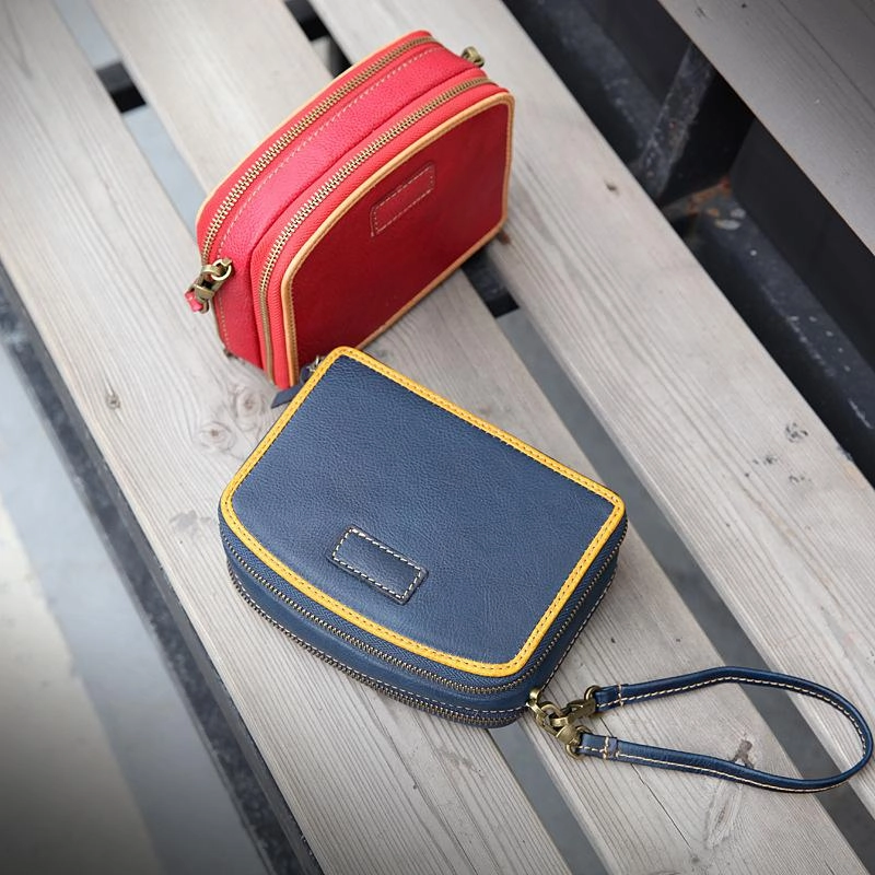 Handmade Women's Black Leather Shoulder Clutch Purse Handbag Crossbody Bag Clutch Purse