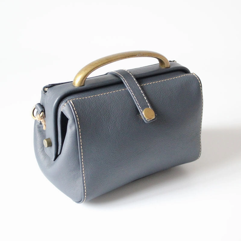Handmade Womens Black Leather Mini Doctor Handbags Shoulder Purses Black Doctor Purses for Women