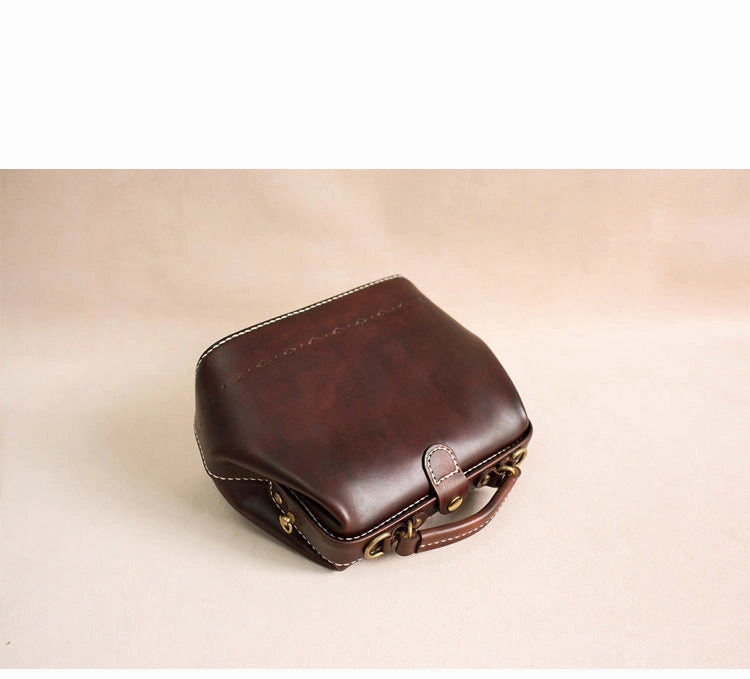 Handmade Womens Coffee Leather doctor Handbag shoulder doctor bags Purse for women
