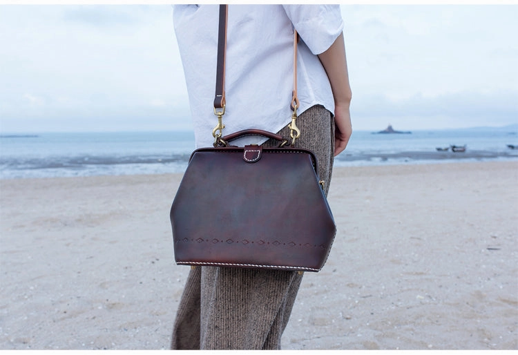 Handmade Womens Coffee Leather doctor Handbag shoulder doctor bags Purse for women