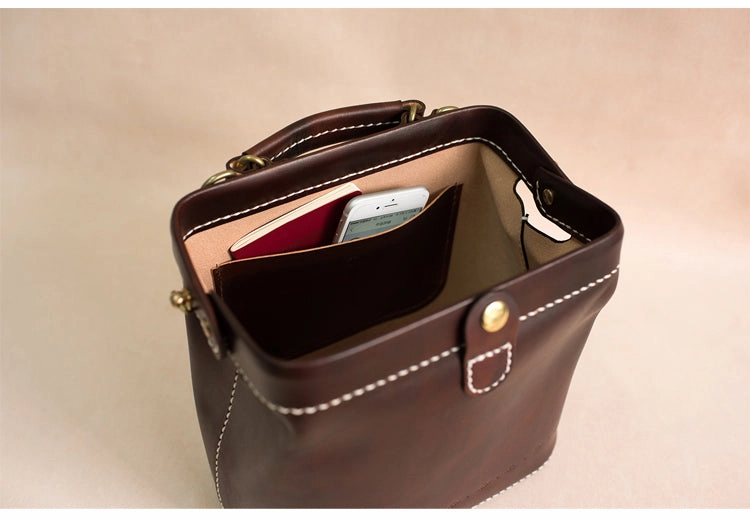 Handmade Womens Coffee Leather doctor Handbag shoulder doctor bags Purse for women