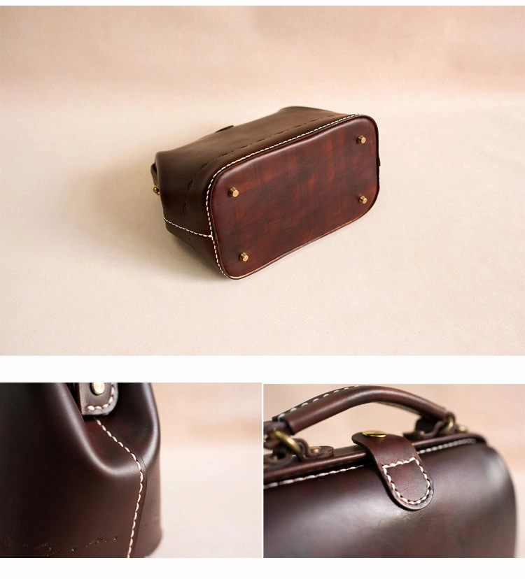 Handmade Womens Coffee Leather doctor Handbag shoulder doctor bags Purse for women