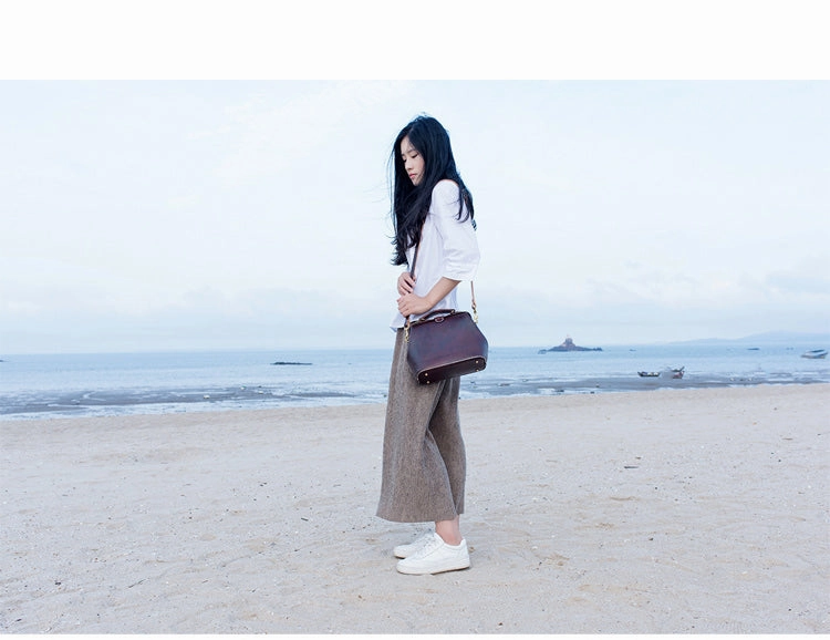 Handmade Womens Coffee Leather doctor Handbag shoulder doctor bags Purse for women