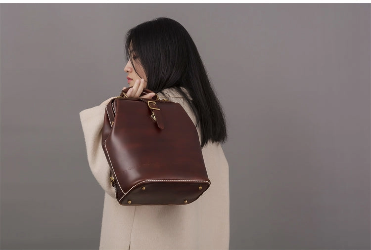 Handmade Womens Green Leather Doctor Backpack Purse Shoulder Doctor Handbag for Women