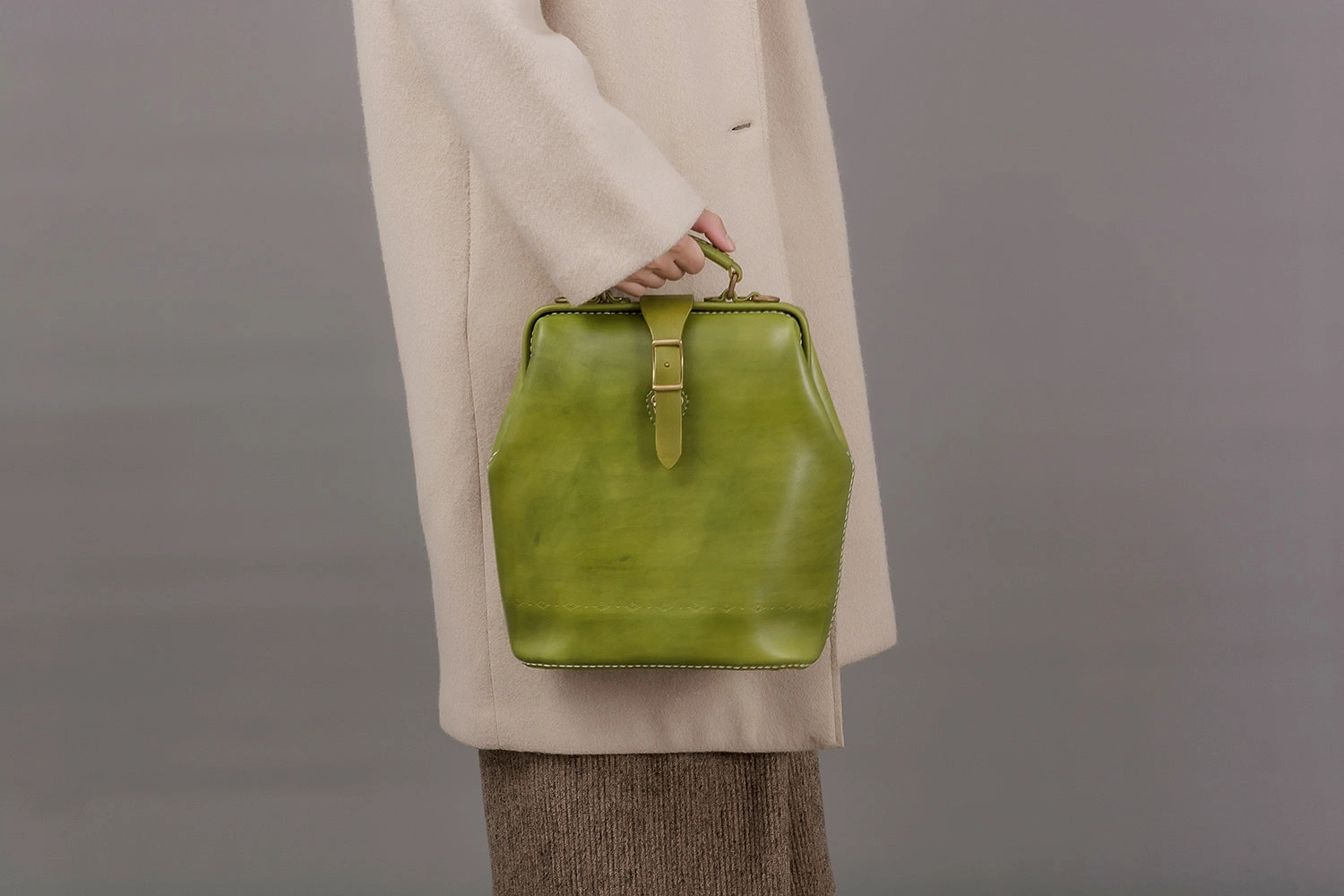 Handmade Womens Green Leather Doctor Backpack Purse Shoulder Doctor Handbag for Women