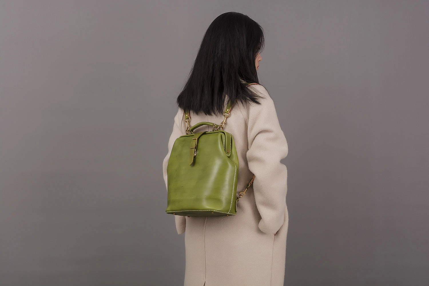 Handmade Womens Green Leather Doctor Backpack Purse Shoulder Doctor Handbag for Women