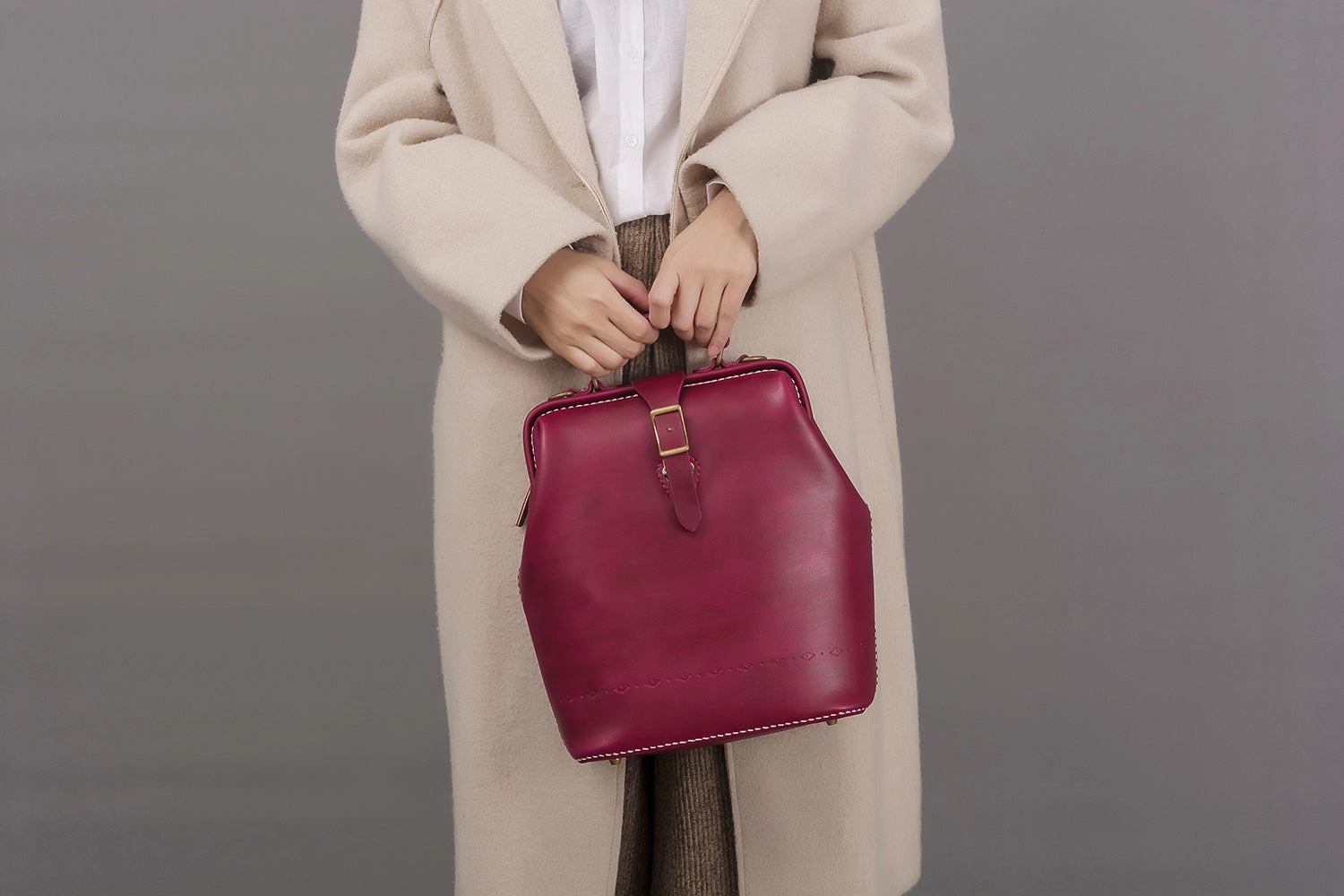 Handmade Womens Green Leather Doctor Backpack Purse Shoulder Doctor Handbag for Women