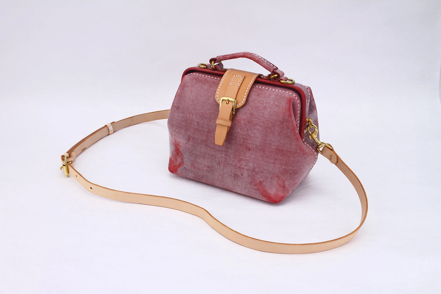 Handmade Womens Red Leather doctor Handbag shoulder doctor bags Purse for women