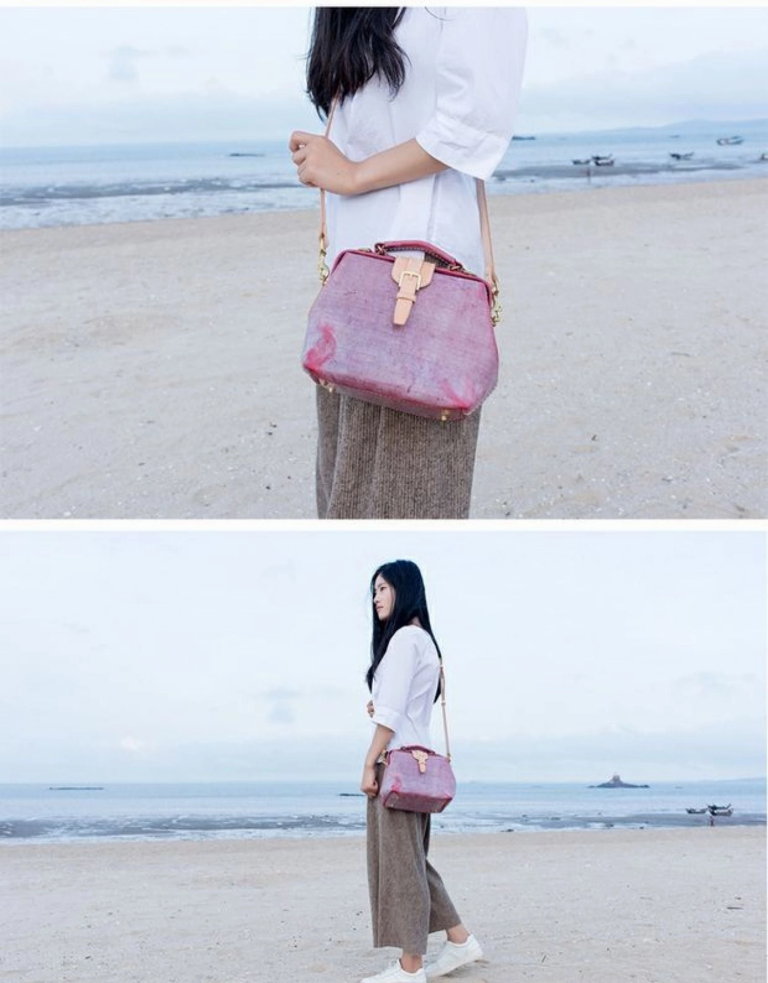 Handmade Womens Red Leather doctor Handbag shoulder doctor bags Purse for women